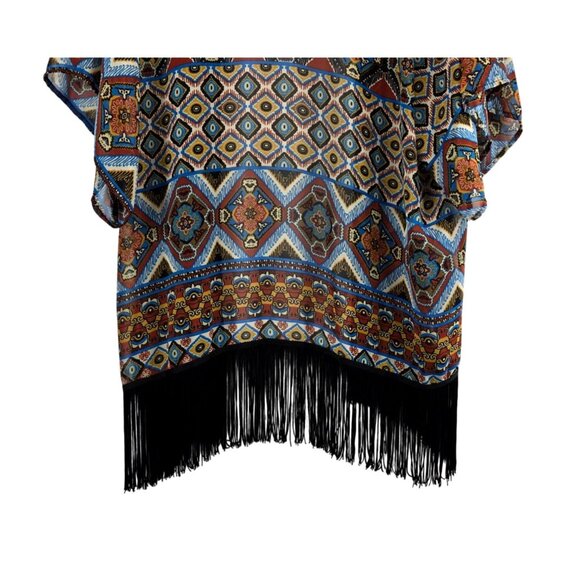 Kimono Boho Tribal Black Fringe Cardigan M by B_envied Wrap Gypsey Floral - Picture 12 of 13